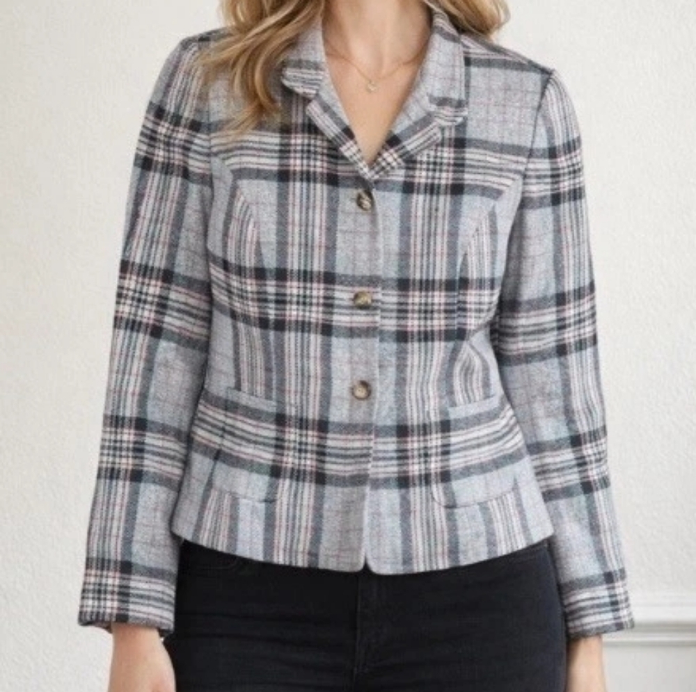 Orvis Plaid Wool High Collar Jacket  8